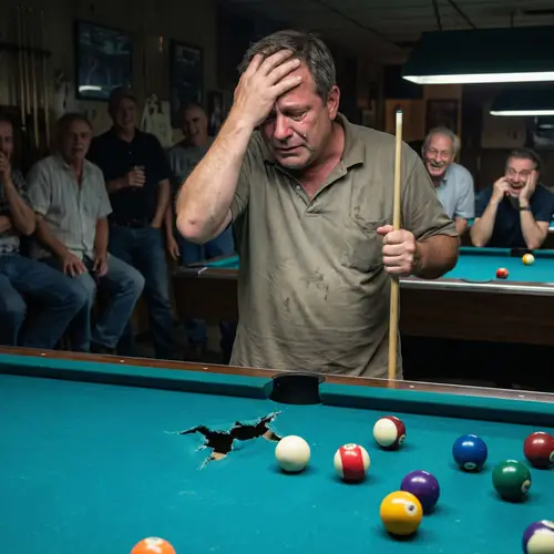 Pool Game Mishap: Man Cries Over Table Ruin