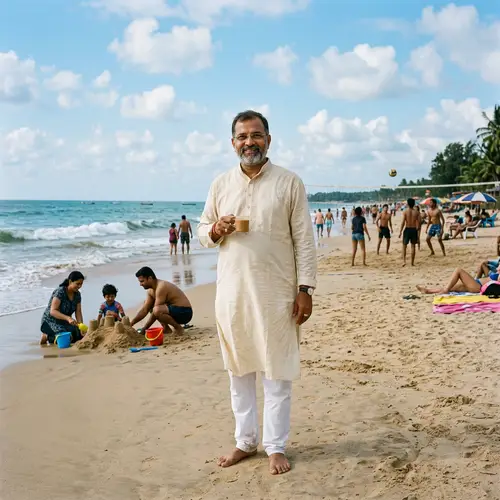 Indian Politician on Beach: Coastal Relaxation Scene
