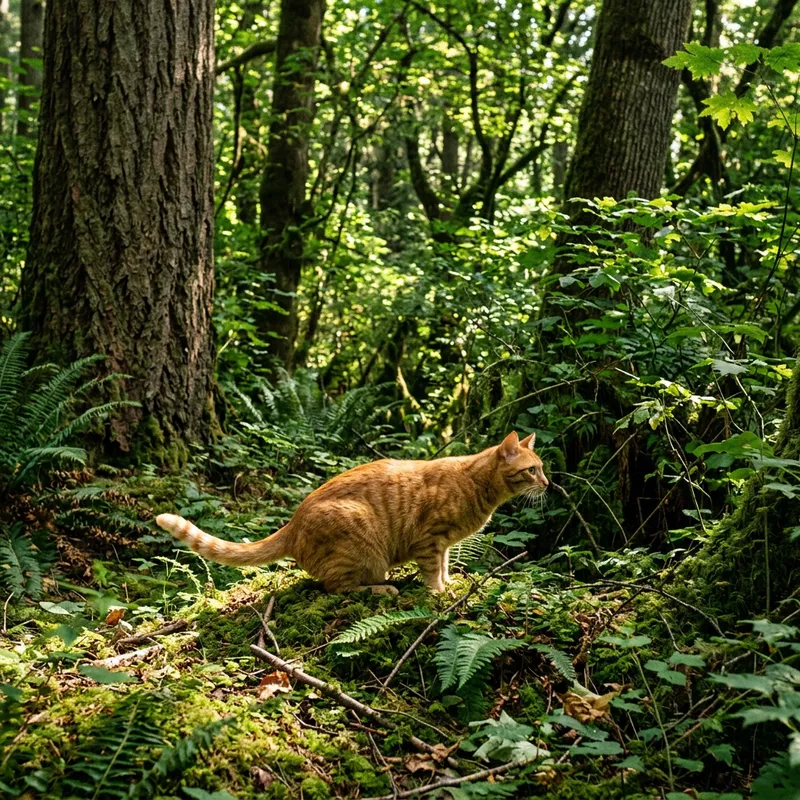 Mysterious Cat in Enchanting Forest