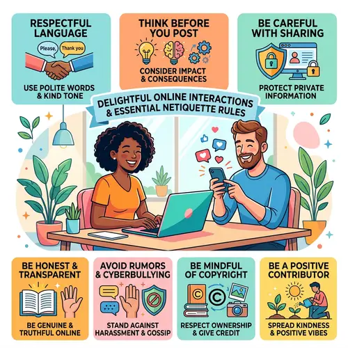 Positive Online Interactions & Netiquette Rules: Colorful Illustration