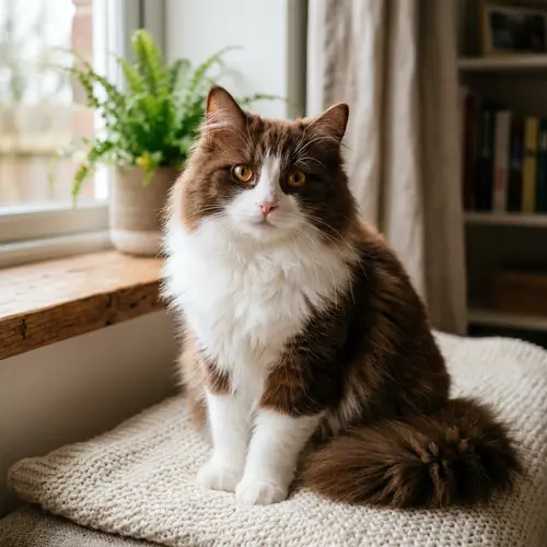 Brown and White Fluffy Cat - Warm and Cuddly Feline Companion