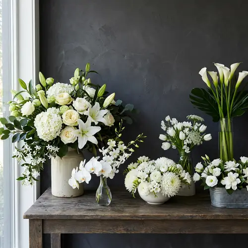 White Flower Arrangements Collection - Chrysanthemums, Roses, Lilies