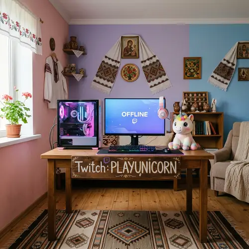 Charming Retro Room with Ukrainian Touch for Gaming Streamer