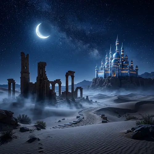 Desert Night Sky & Antique Ruins - Mystical Landscape