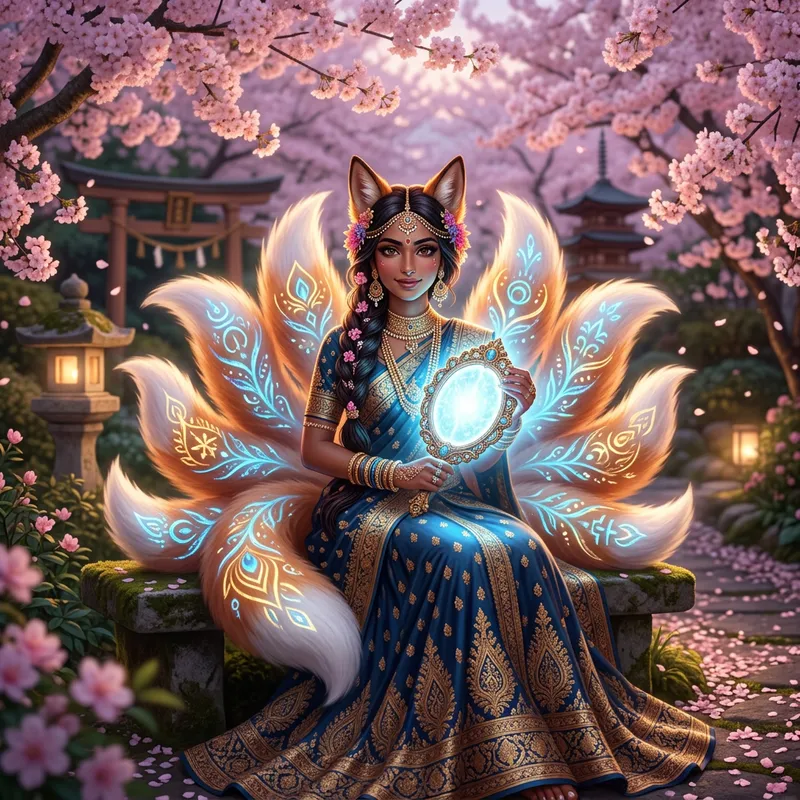 Anthropomorphic Kitsune Goddess with Ethereal Mirror