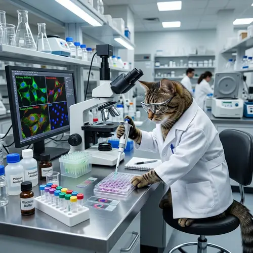 Cat Performing Immunocytochemistry Analysis
