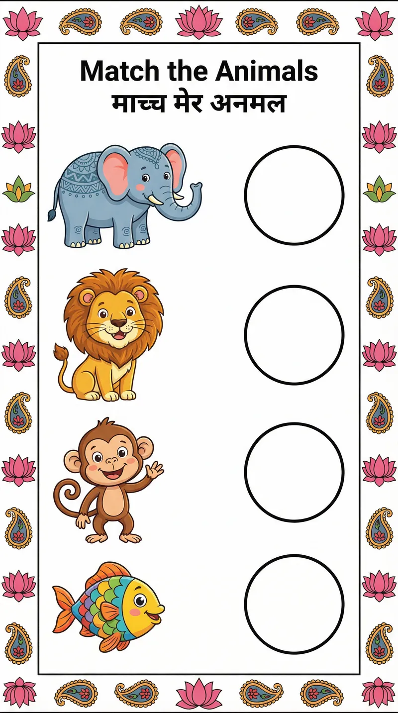 Grade 1 Animal Matching Worksheet