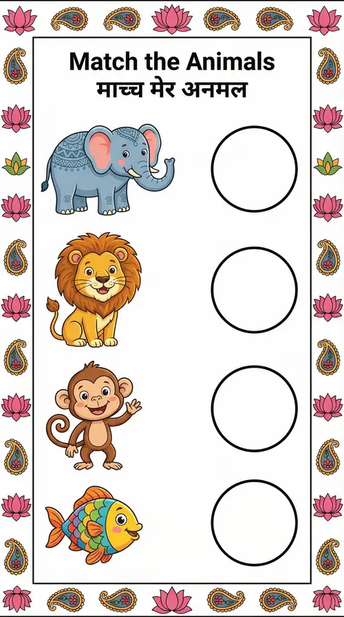 Grade 1 Animal Matching Worksheet
