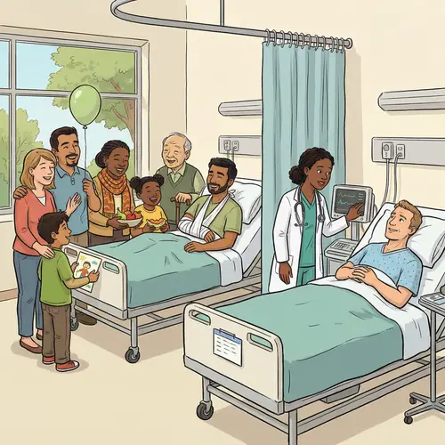 Hospital Room Illustration: Diverse Group Providing Support