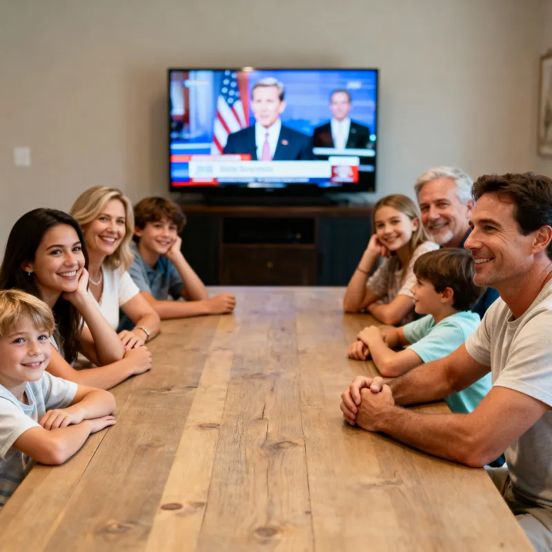 Cozy Family Evening Around the TV