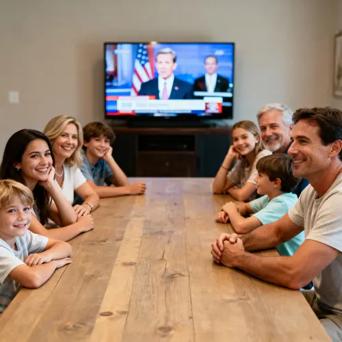 Cozy Family Evening Around the TV