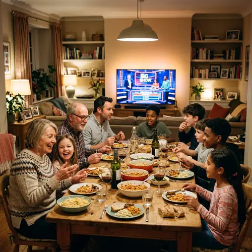 Cozy Family Evening Around the TV