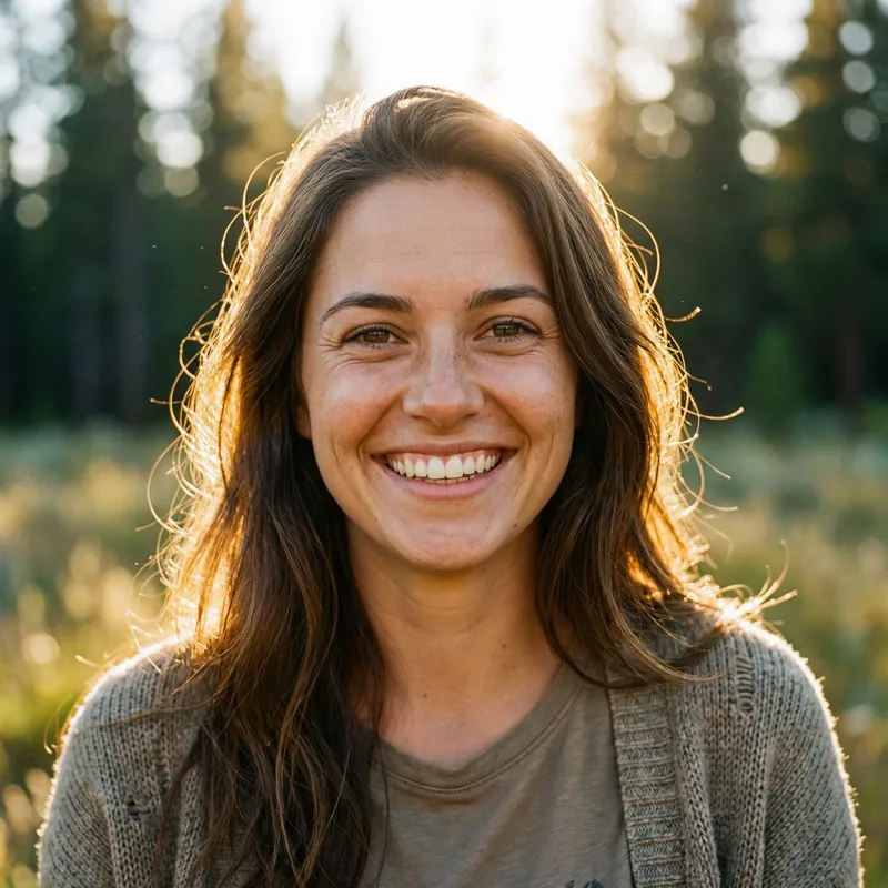 Realistic Brunette Girl with Brown Eyes Smiling