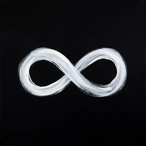 White Brush Stroke Infinity Symbol on Black Background