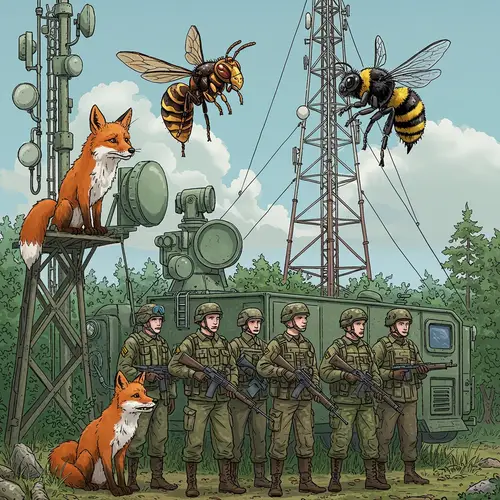 Military Scene with Fox, Hornet, and Bumblebee
