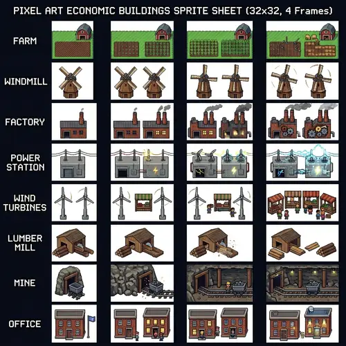 32x32 Pixel Art Economic Buildings Sprite Sheet