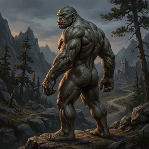 Exaggerated Muscular Ogre in Fantasy Setting