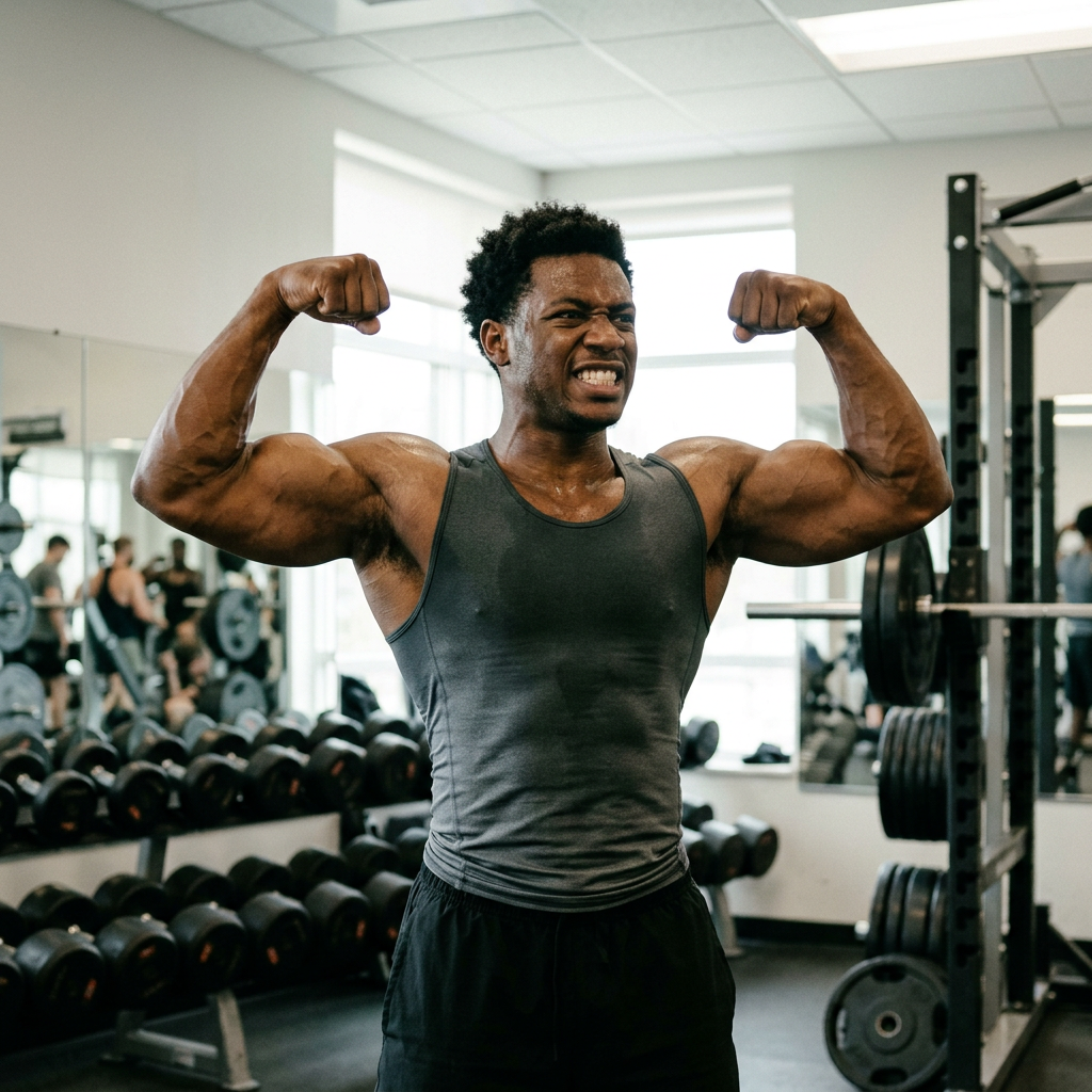 Sodium Caseinate Bisa Membuat Diet Lebih Cepat Berhasil!!? Muscular Person Flexing in Gym Setting | AI Art Generator | Easy-Peasy.AI