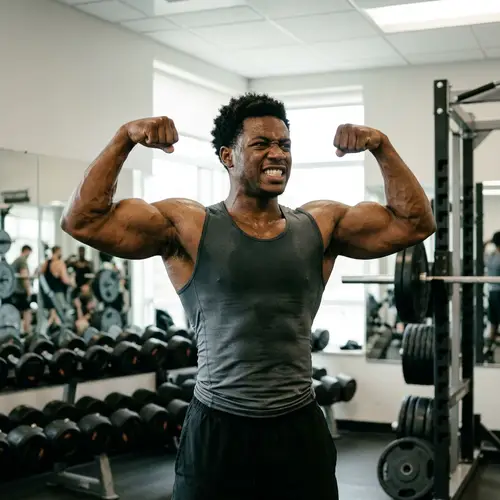 Muscular Person Flexing in Gym Setting