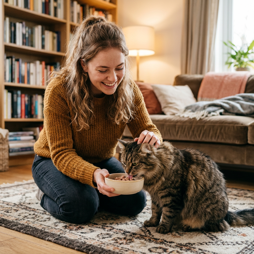 Cozy Cat Feeding Moment