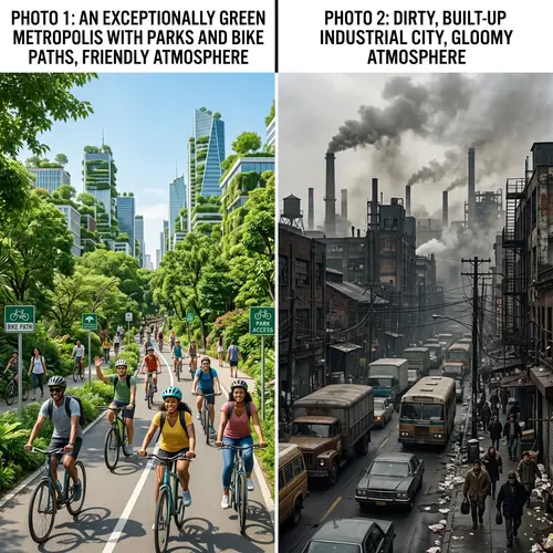 Stark Contrast: Green City vs. Industrial Town