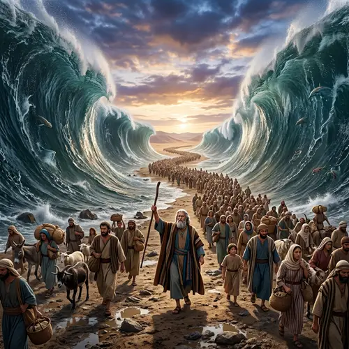 Moses Leads Israelites Through the Red Sea