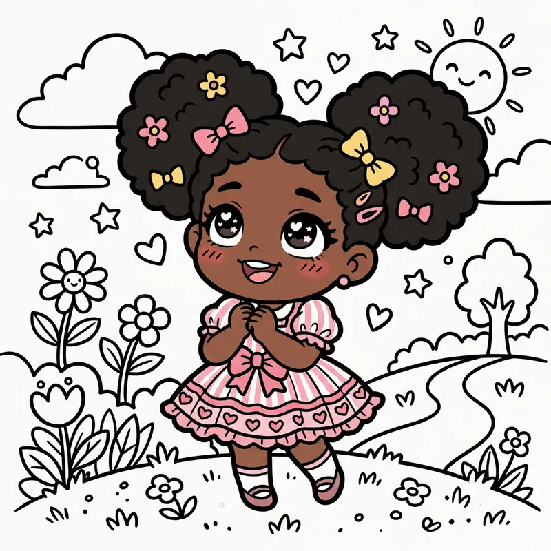 Charming Cute Black Girl Chibi Anime Illustration