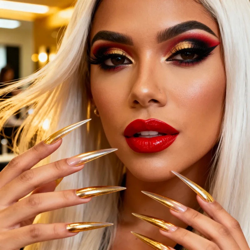 Stunning Long Nails & Glam Makeup in Salon Scene