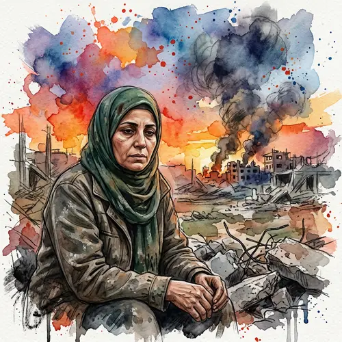Artistic Watercolor Landscape Amidst Conflict