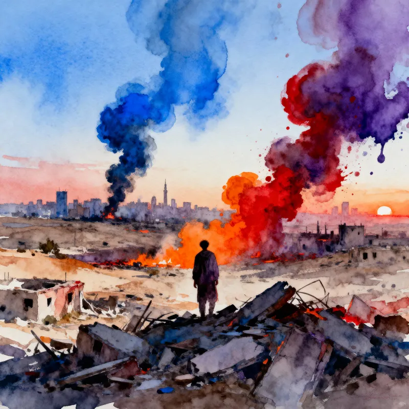 Artistic Watercolor Landscape Amidst Conflict Artistic Watercolor Landscape Amidst Conflict