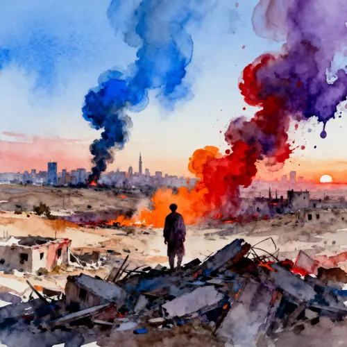Artistic Watercolor Landscape Amidst Conflict