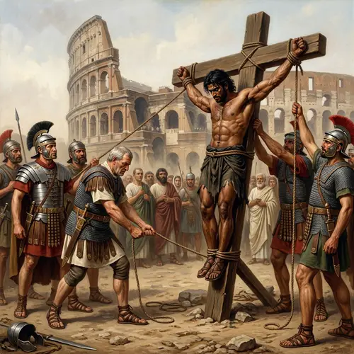 Roman Soldiers Crucify Gladiators: Historic Artwork Depicting Ancient Scene
