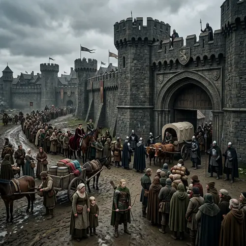 Medieval Stone Gate Scene: A Fantasy Encounter