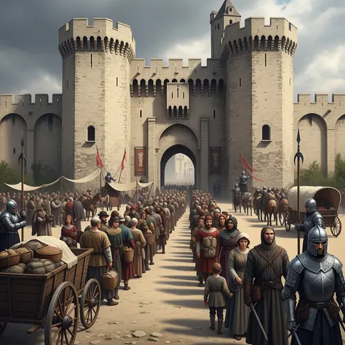 Medieval Stone Gate Scene: A Fantasy Encounter