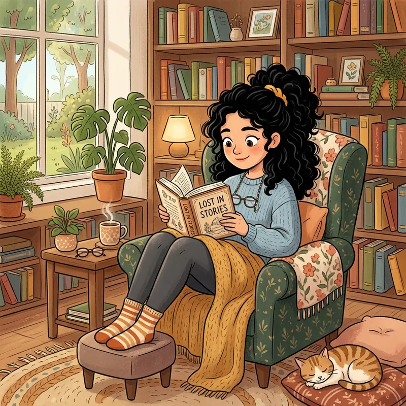 Cartoon Female Reading Comfortably | Relaxing Illustration Cartoon Female Reading Comfortably | Relaxing Illustration