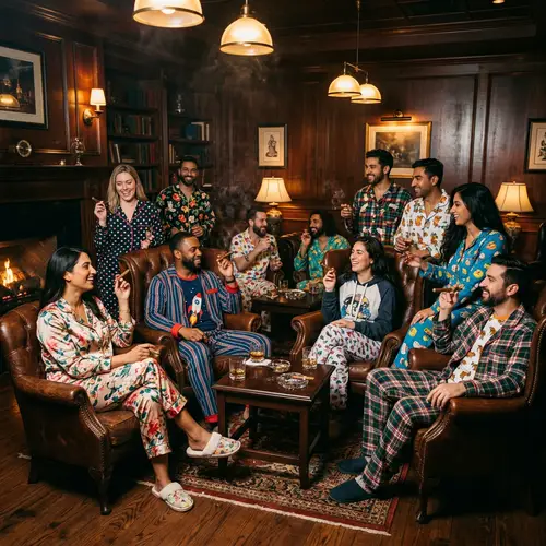 Colorful Pajama Party in Sophisticated Cigar Lounge