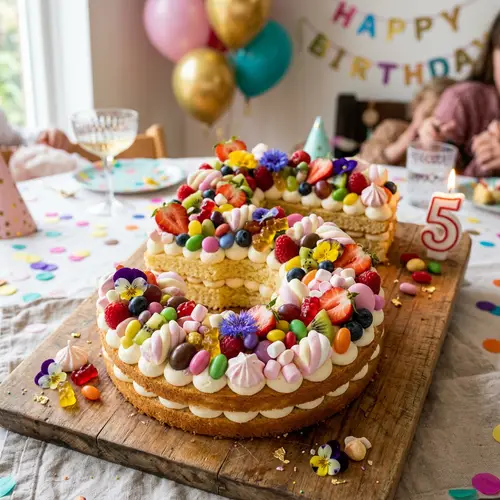 Delicious Number Cake with Fruits and Bonbons