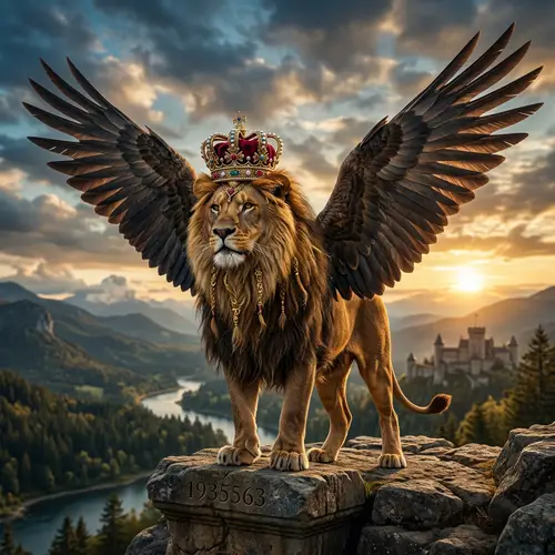 Lion with Crown and Wings - Majestic Imagery