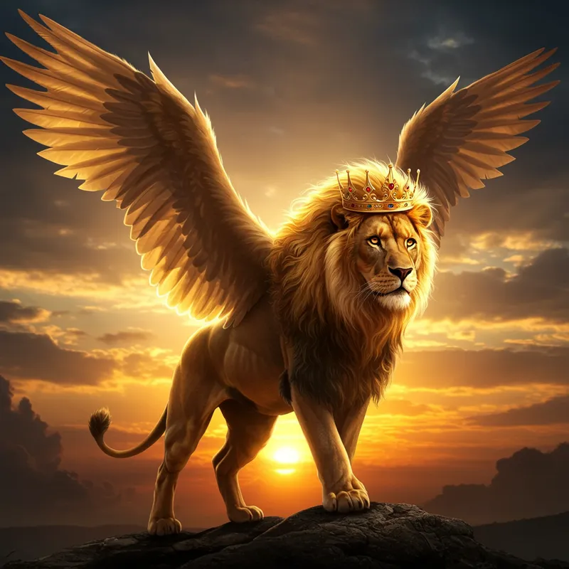 Lion with Crown and Wings - Majestic Imagery