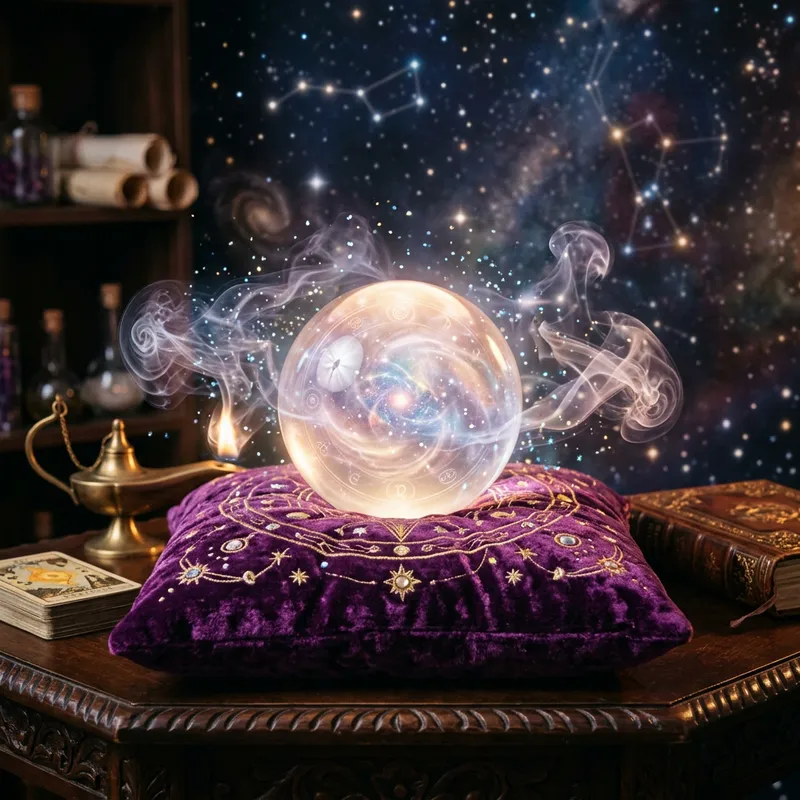 Captivating Crystal Ball on Velvet Cushion | Mysterious Divination Image