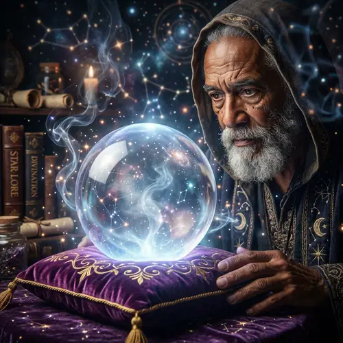 Crystal Ball Divination: Mystical Image with Elderly Man