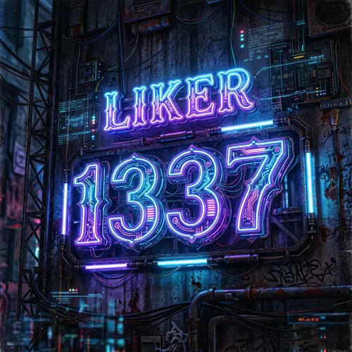 1337 Neon Artwork: Modern Digital Design on Grungy Wall