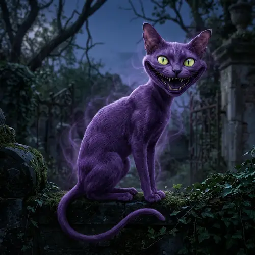 Scary Purple Cat with Huge Mouth - Spooky Feline Creature
