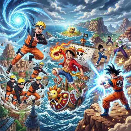 Epic Anime Crossover: Naruto, One Piece, Dragon Ball in 4K Image