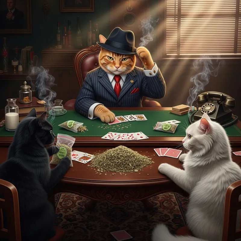 Mafia Cat: Orange Shorthair Boss Deals Catnip