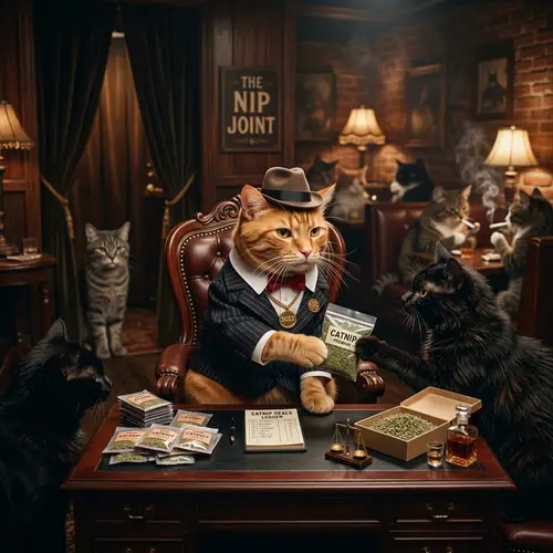 Mafia Cat: Orange Shorthair Boss Deals Catnip