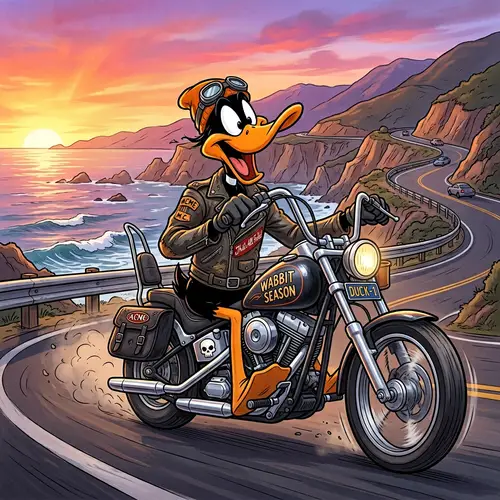 Daffy Duck on a Motorcycle: Fun & Frolicking