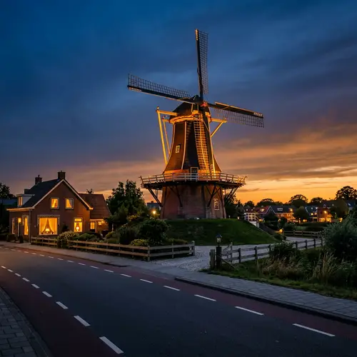 Traditional Windmill Illuminated at Dusk - Peaceful Scene