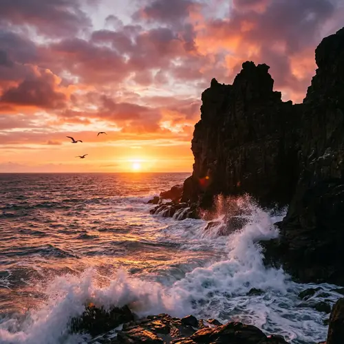 Breathtaking Sunset View Over Cliff by the Sea