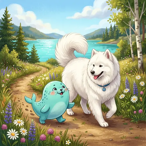 Charming Spheal and Samoyed Friendship | Whimsical Aquatic Encounter